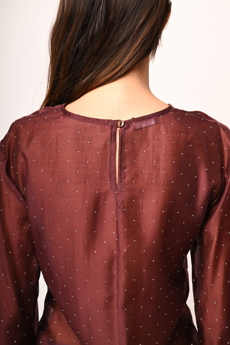Rhinestone and bow muslin blouse