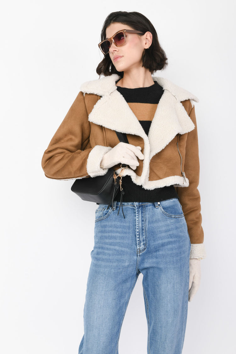 Faux suede and shearling crop jacket