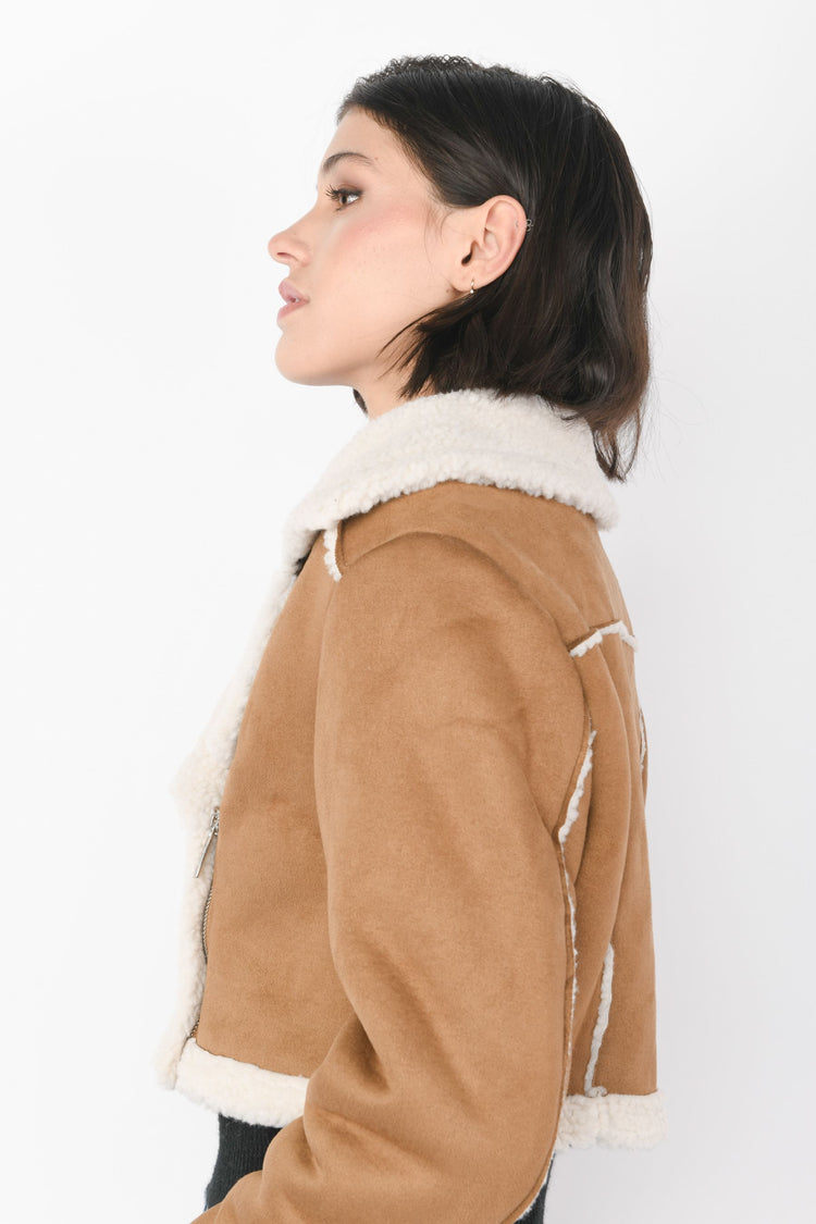 Faux suede and shearling crop jacket