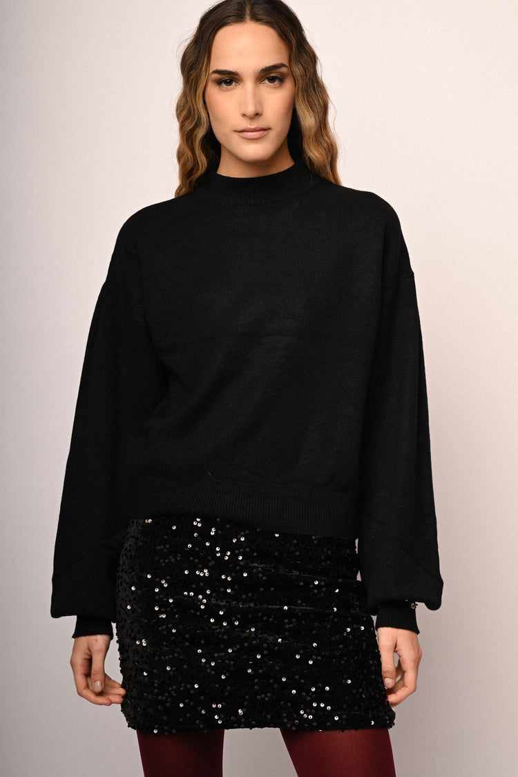 Rhinestone cuff mock sweater