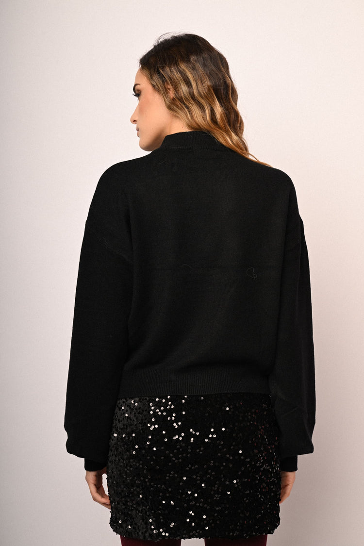 Rhinestone cuff mock sweater