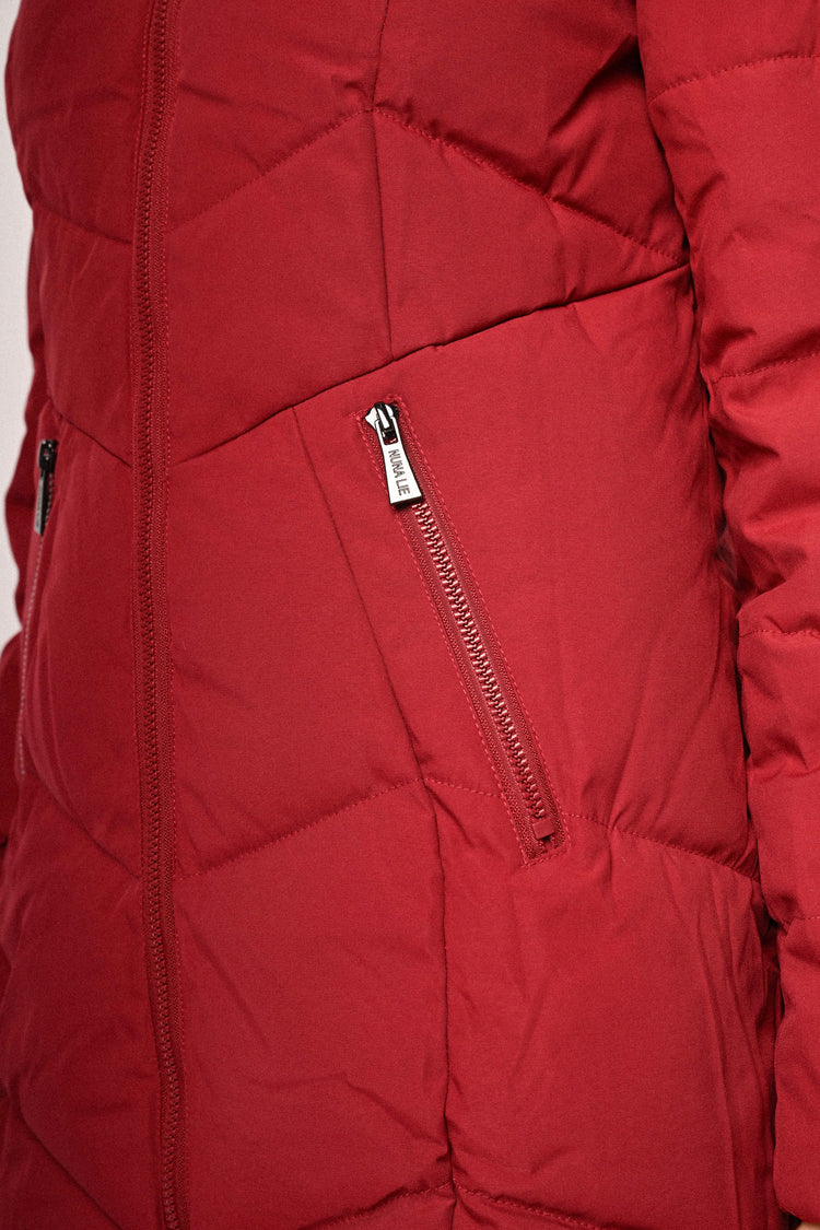 Faux fur trimmed-hoodie quilted nylon down jacket