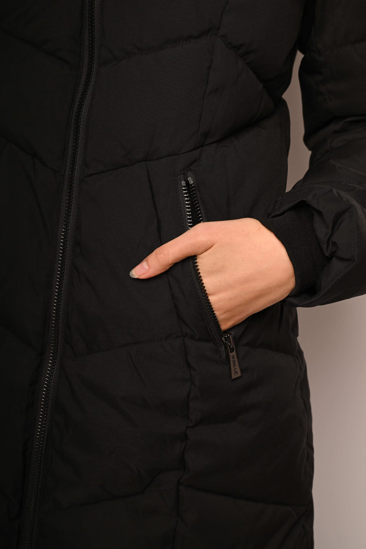 Faux fur trimmed-hoodie quilted nylon down jacket