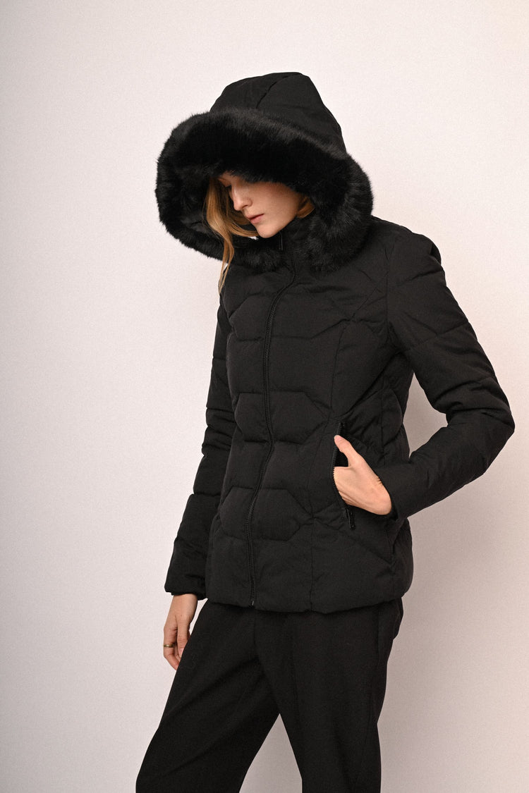 Faux fur hood short down jacket