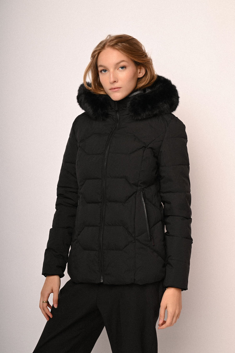Faux fur hood short down jacket