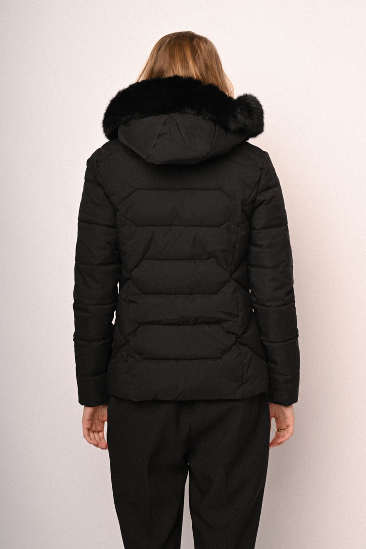 Faux fur hood short down jacket