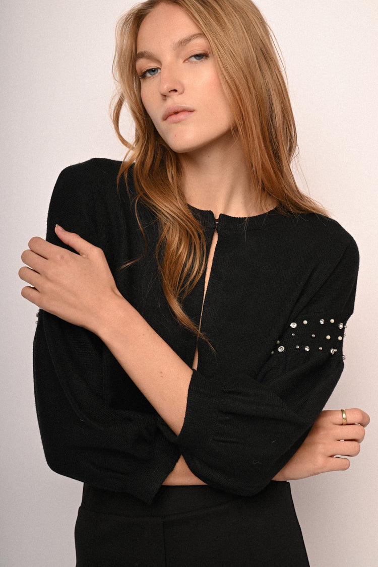 Rhinestone balloon sleeves cardigan