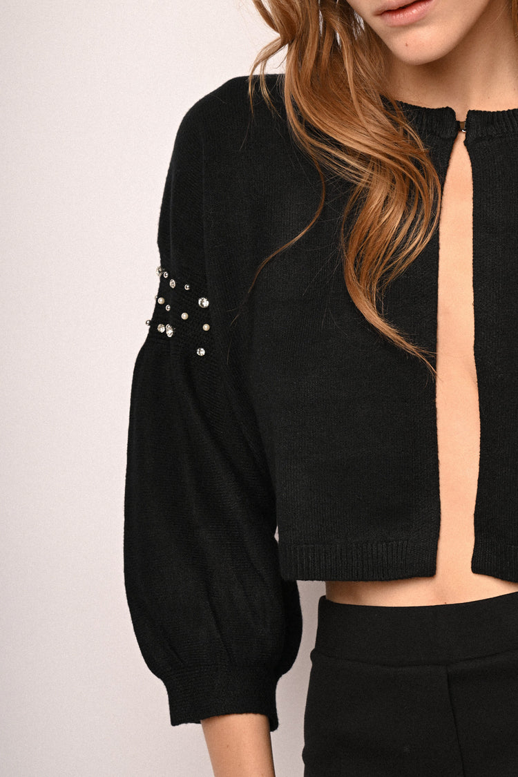 Rhinestone balloon sleeves cardigan