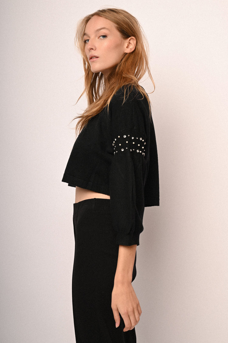 Rhinestone balloon sleeves cardigan