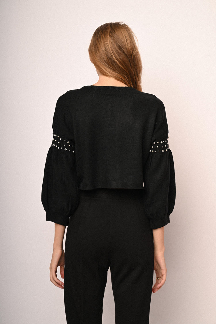 Rhinestone balloon sleeves cardigan