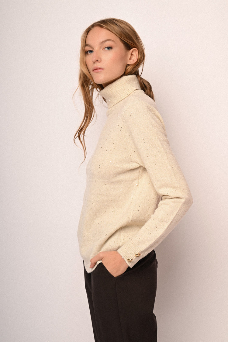 Sequin and jewel buttons turtleneck