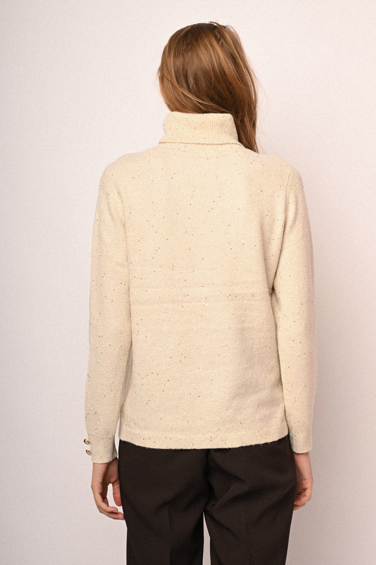 Sequin and jewel buttons turtleneck