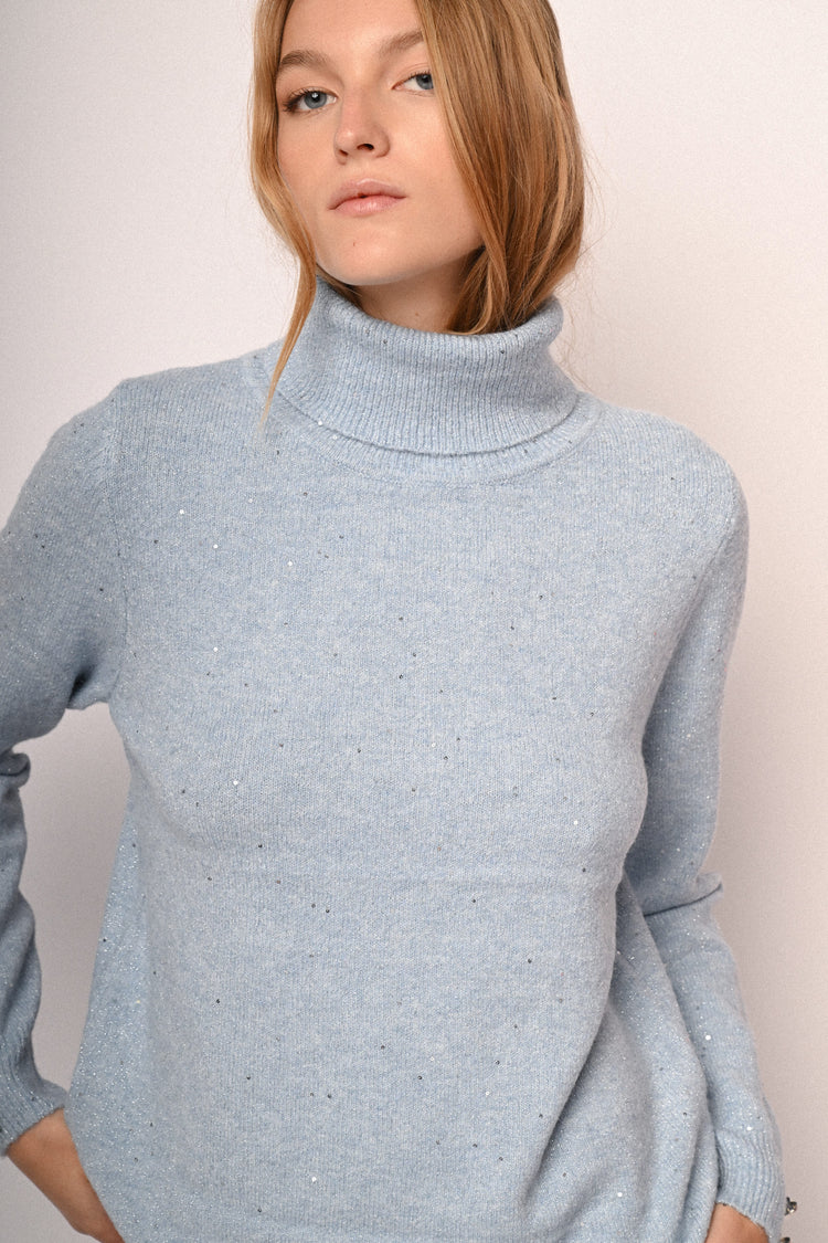 Sequin and jewel buttons turtleneck