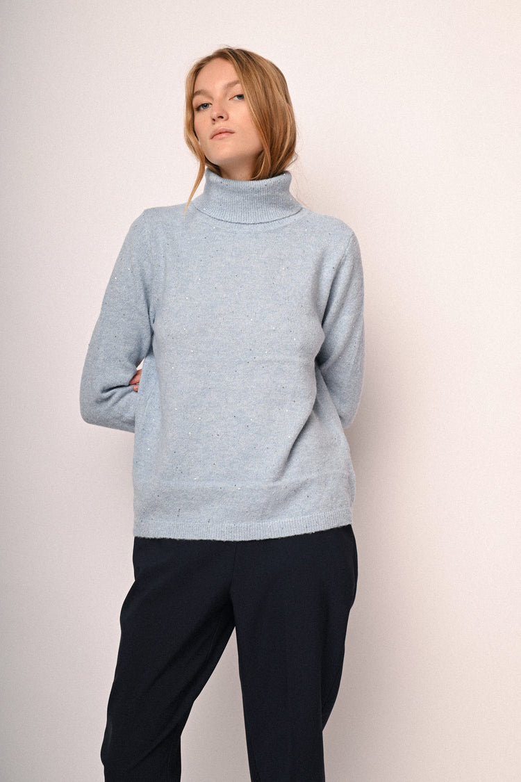 Sequin and jewel buttons turtleneck