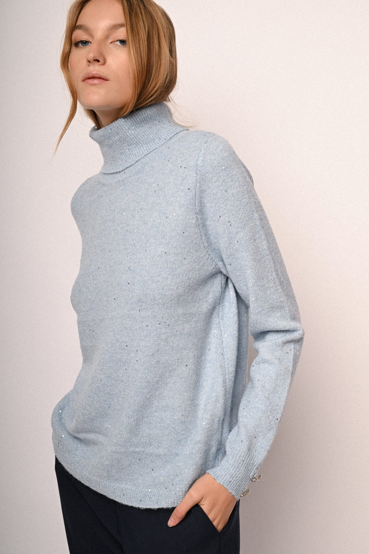 Sequin and jewel buttons turtleneck