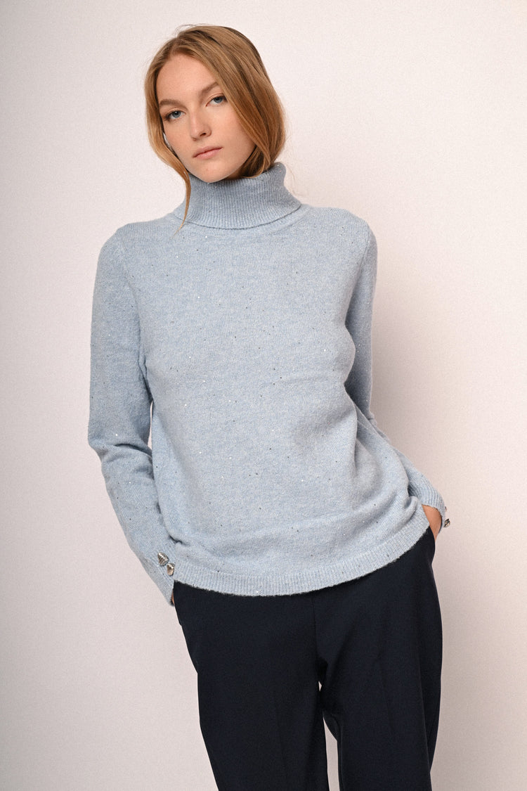 Sequin and jewel buttons turtleneck