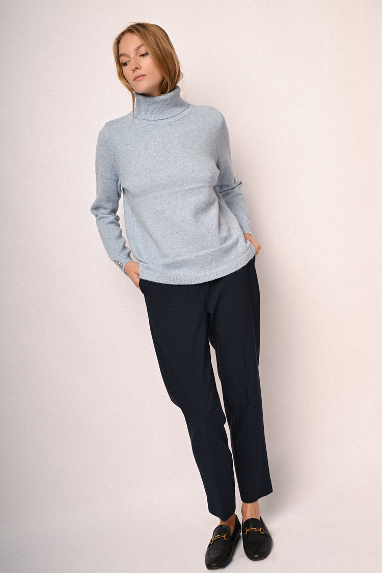 Sequin and jewel buttons turtleneck