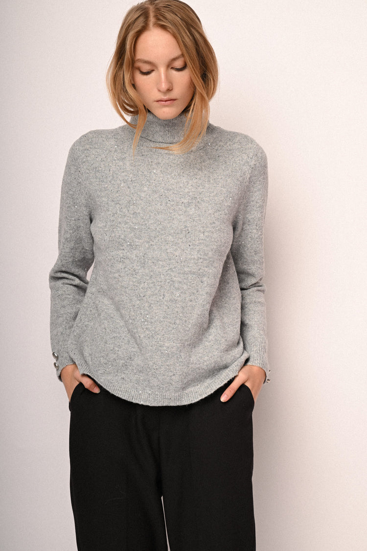 Sequin and jewel buttons turtleneck