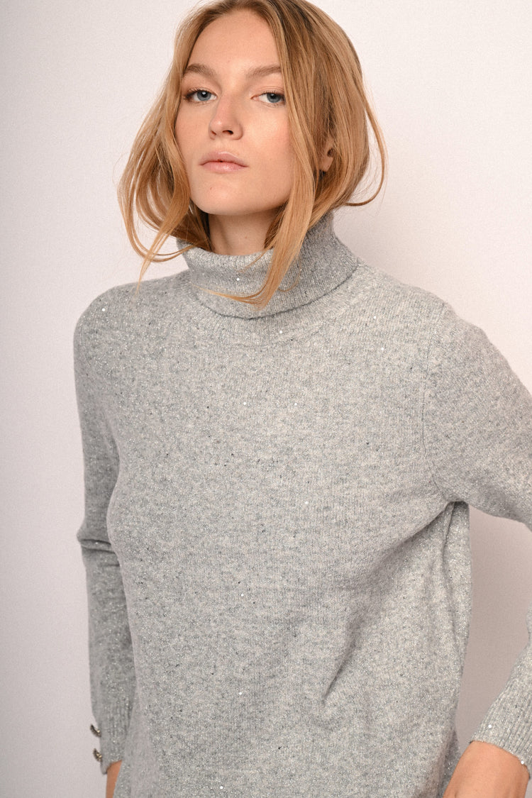 Sequin and jewel buttons turtleneck