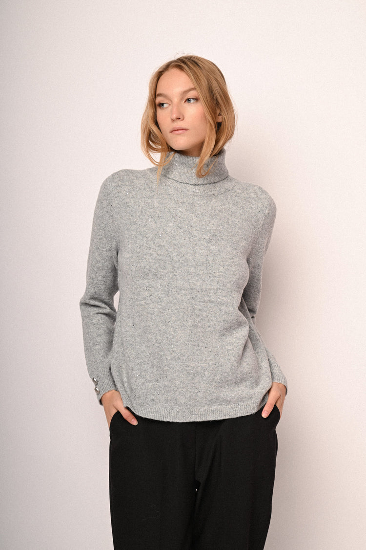 Sequin and jewel buttons turtleneck