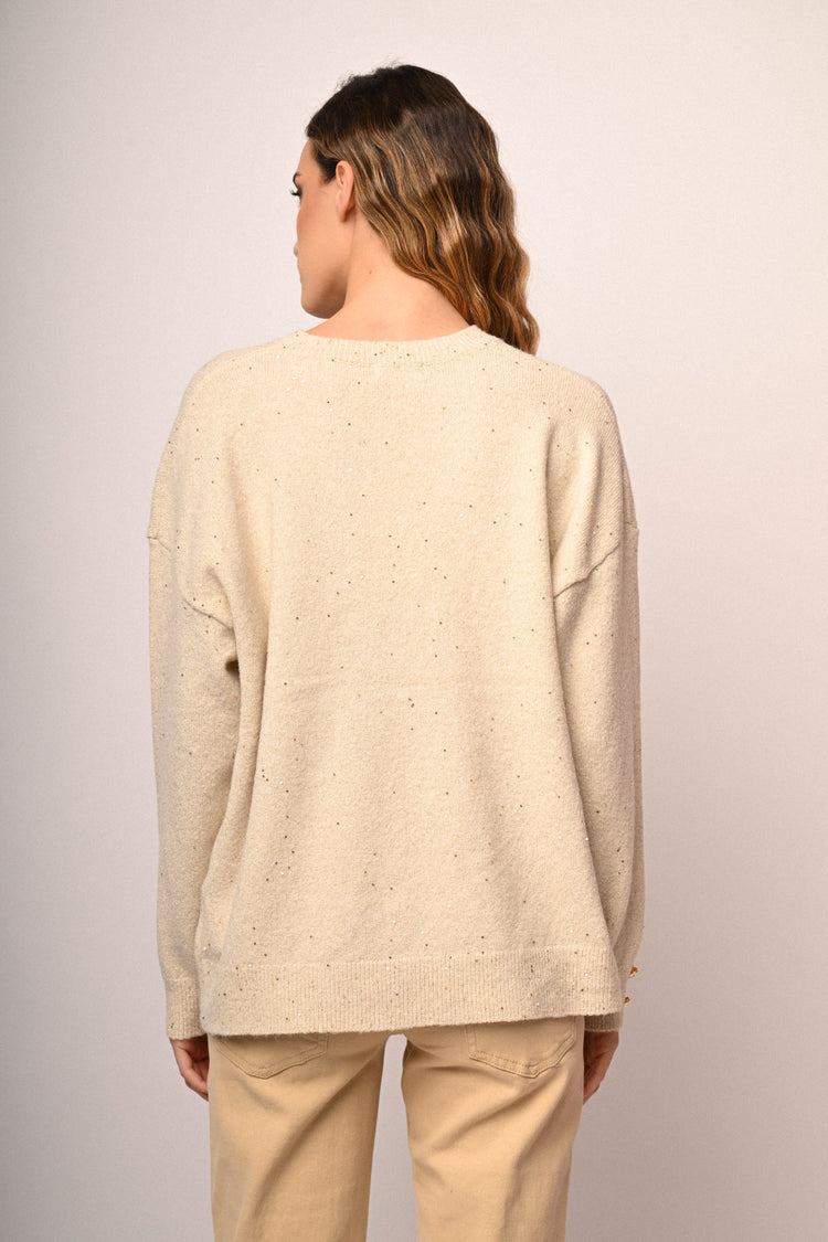 Heart-button and rhinestone sweater