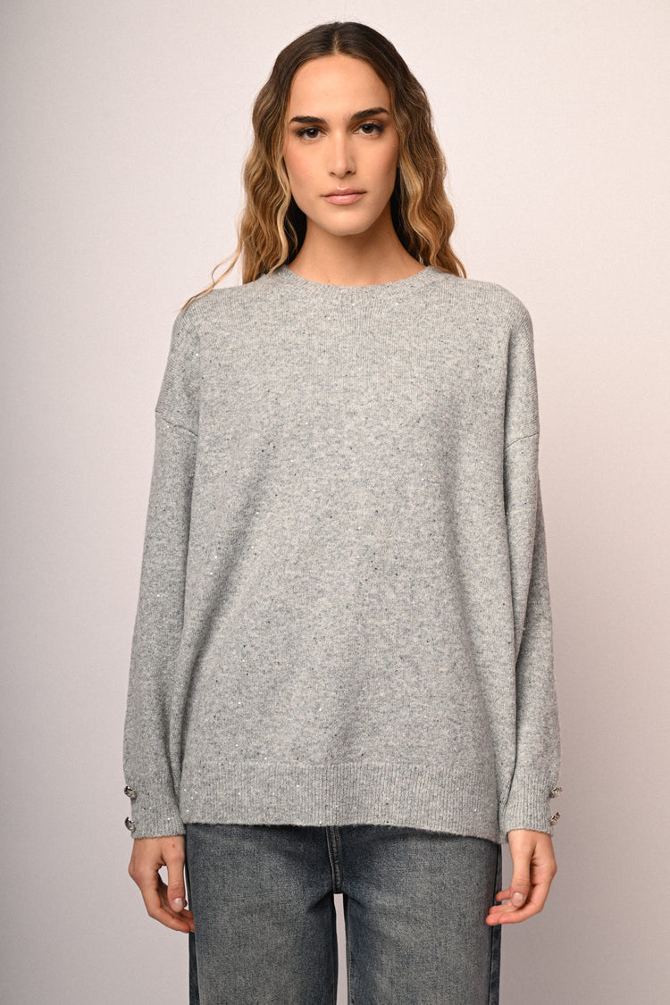Heart-button and rhinestone sweater