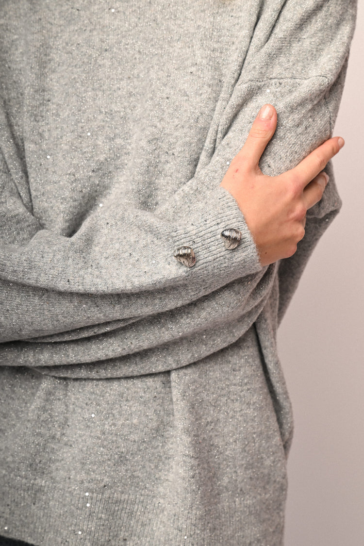 Heart-button and rhinestone sweater
