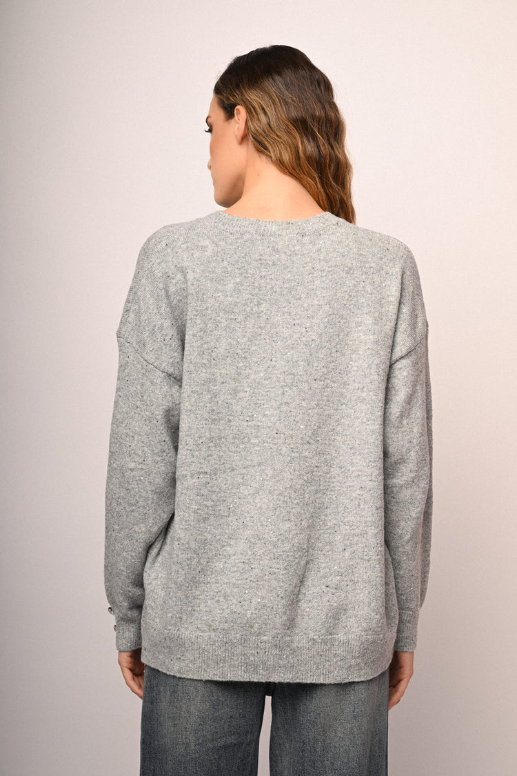 Heart-button and rhinestone sweater