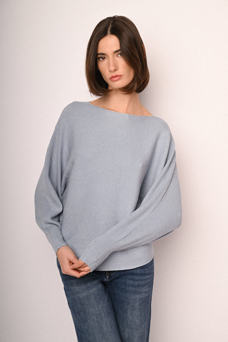 Batwing sleeves lurex knit sweater