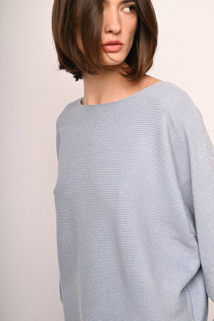 Batwing sleeves lurex knit sweater