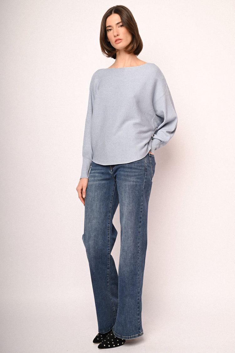 Batwing sleeves lurex knit sweater