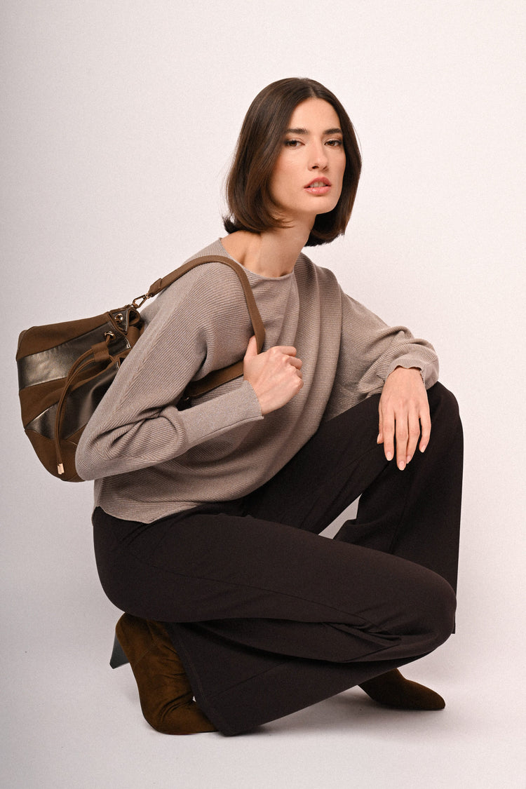 Batwing sleeves lurex knit sweater