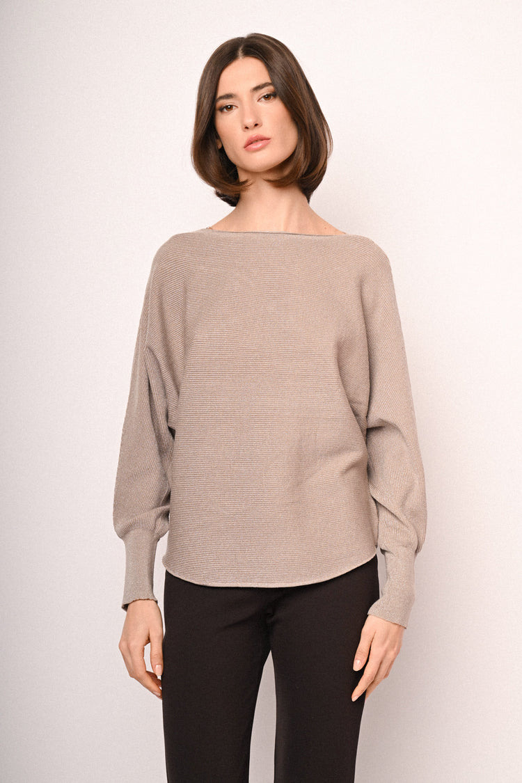Batwing sleeves lurex knit sweater