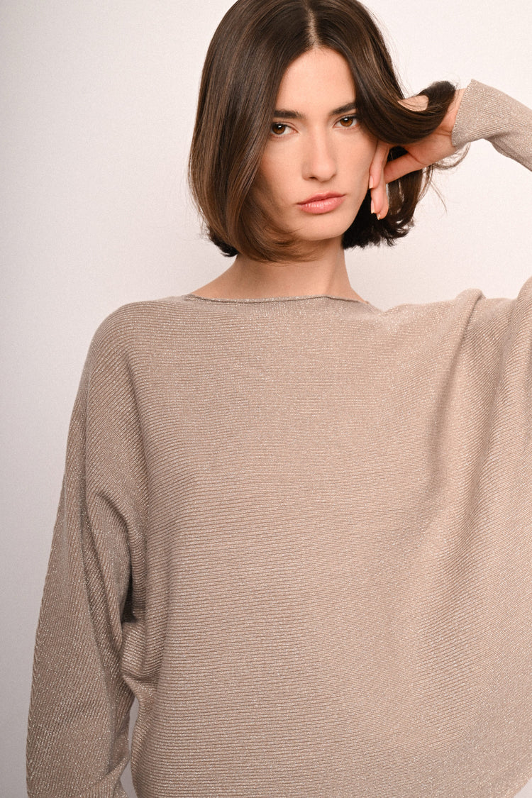 Batwing sleeves lurex knit sweater