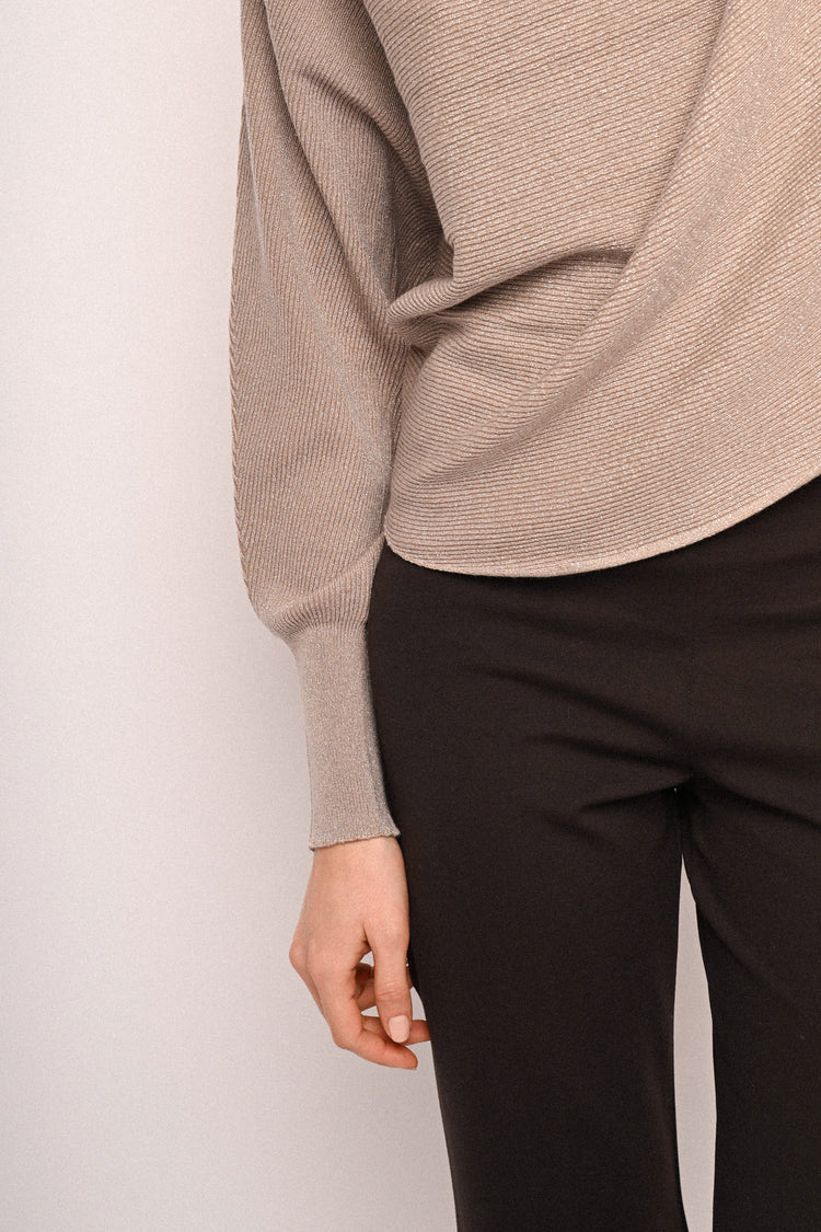 Batwing sleeves lurex knit sweater