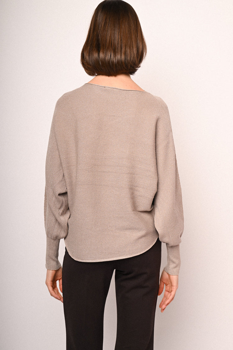 Batwing sleeves lurex knit sweater