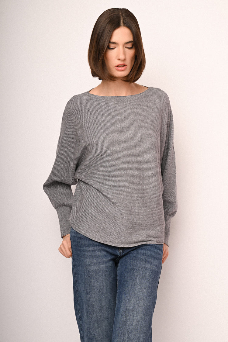 Batwing sleeves lurex knit sweater