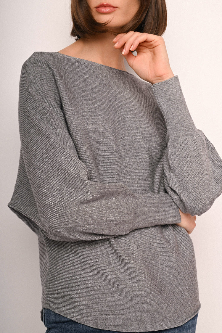 Batwing sleeves lurex knit sweater