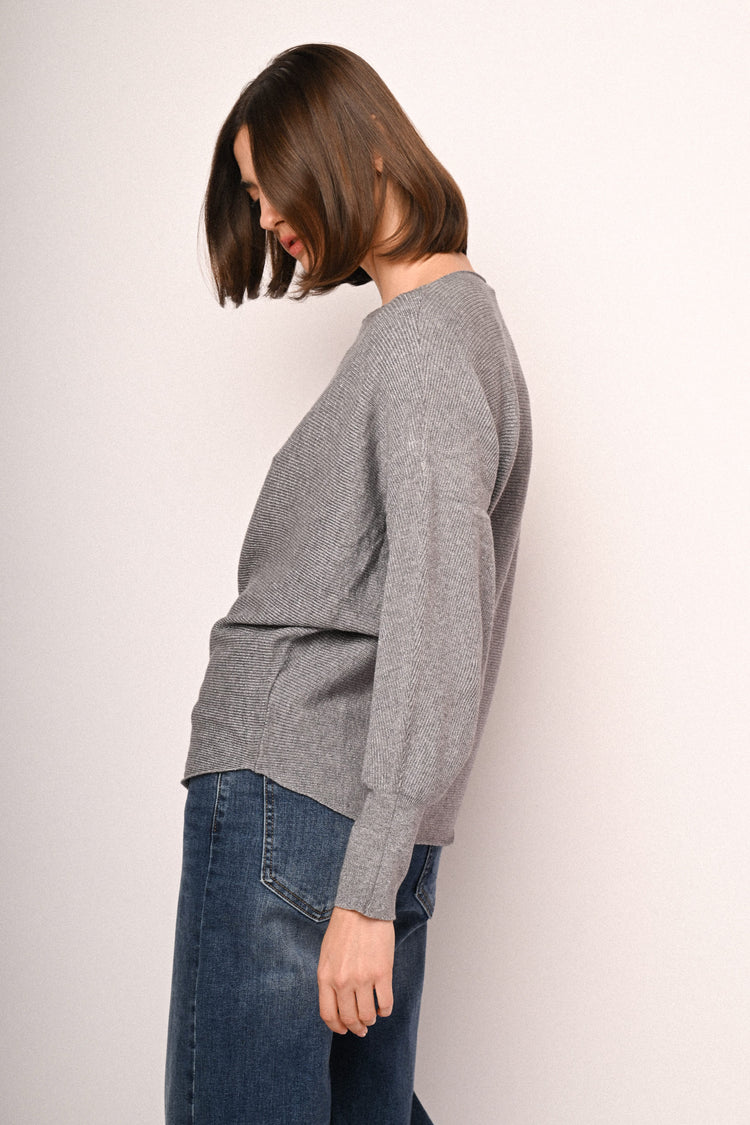 Batwing sleeves lurex knit sweater