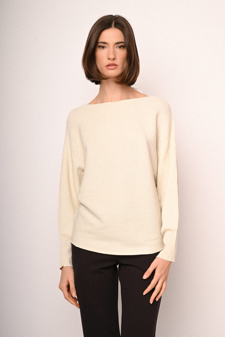 Batwing sleeves lurex knit sweater