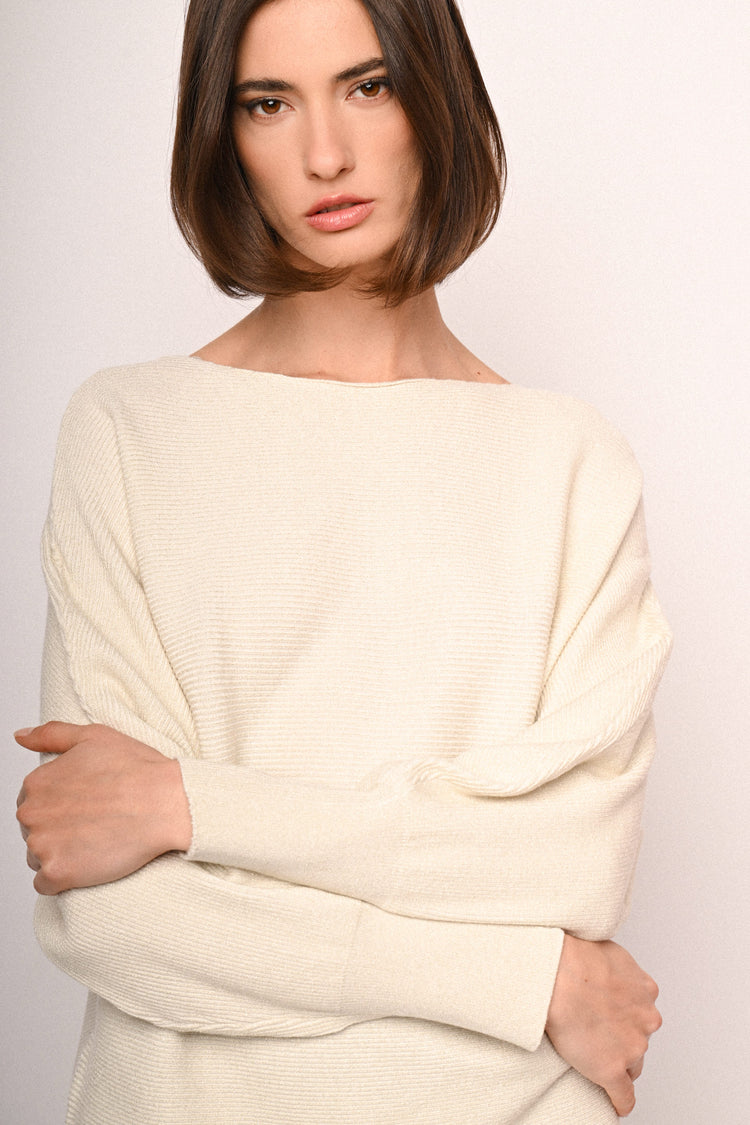 Batwing sleeves lurex knit sweater