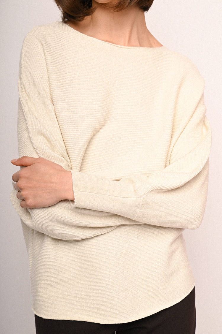 Batwing sleeves lurex knit sweater