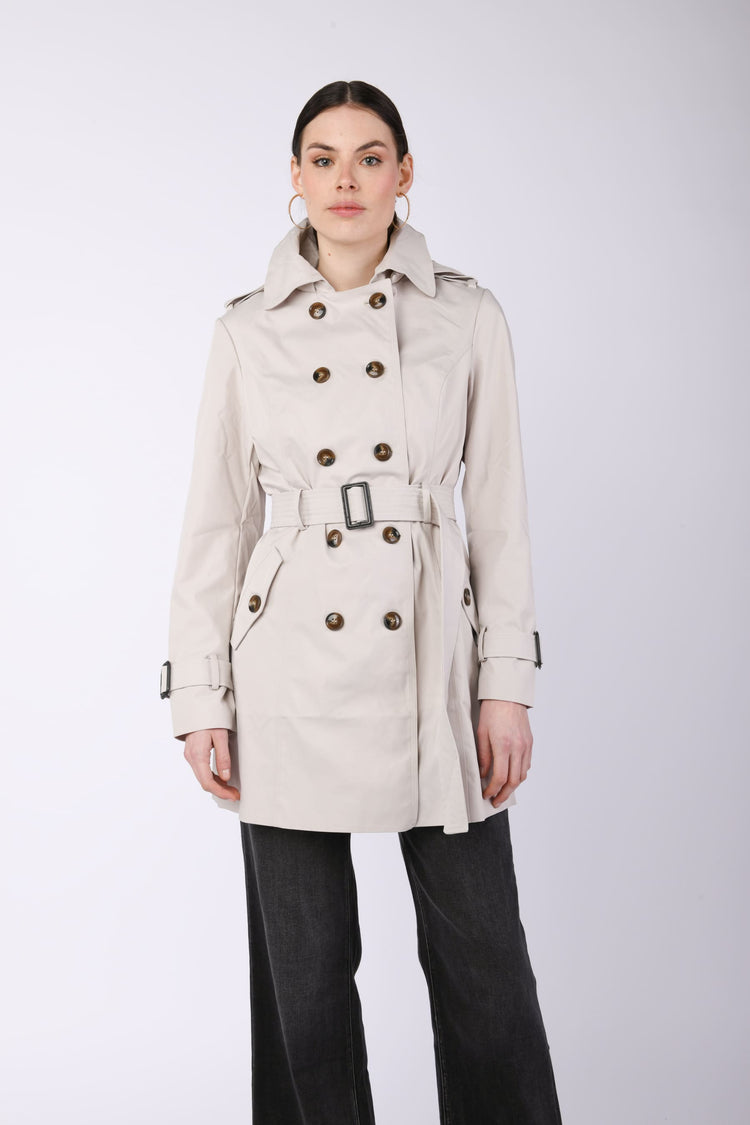 Hooded short trench coat