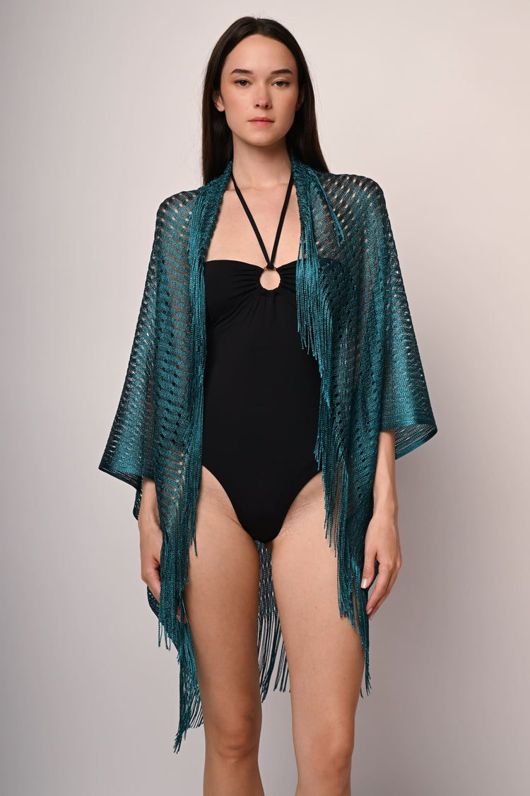 Fringed beach cover-up poncho