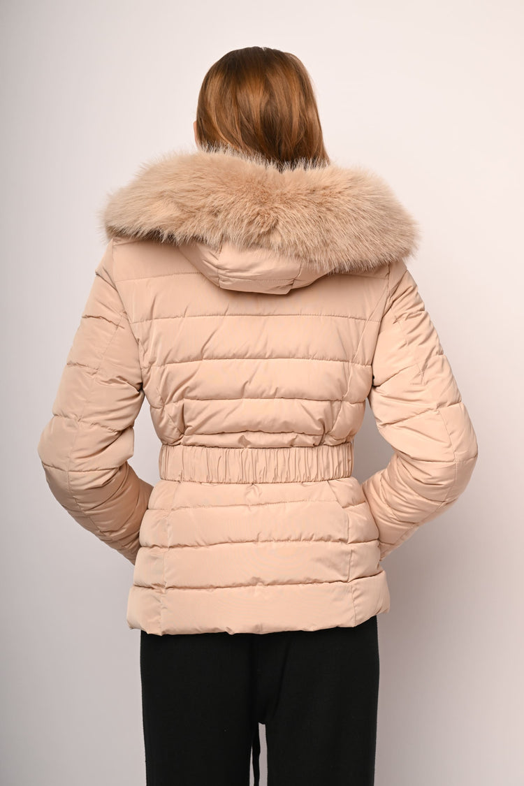 Faux fur trimmed hood short down jacket
