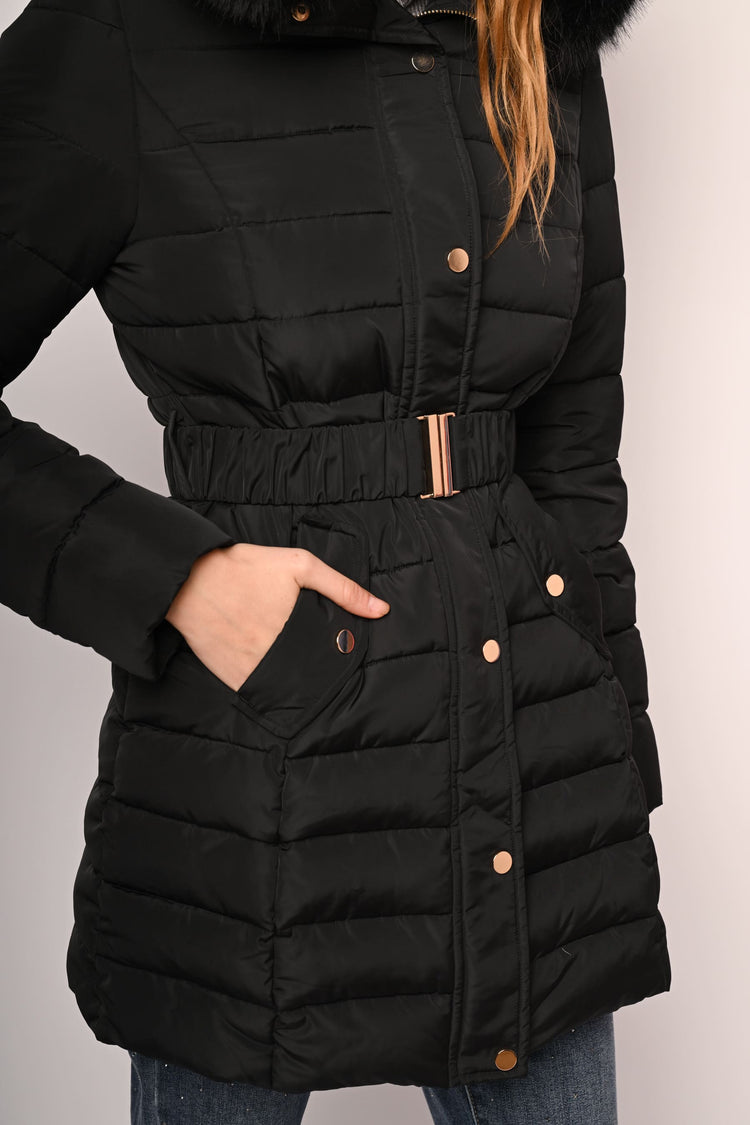 Piumino lungo con collo similpelliccia