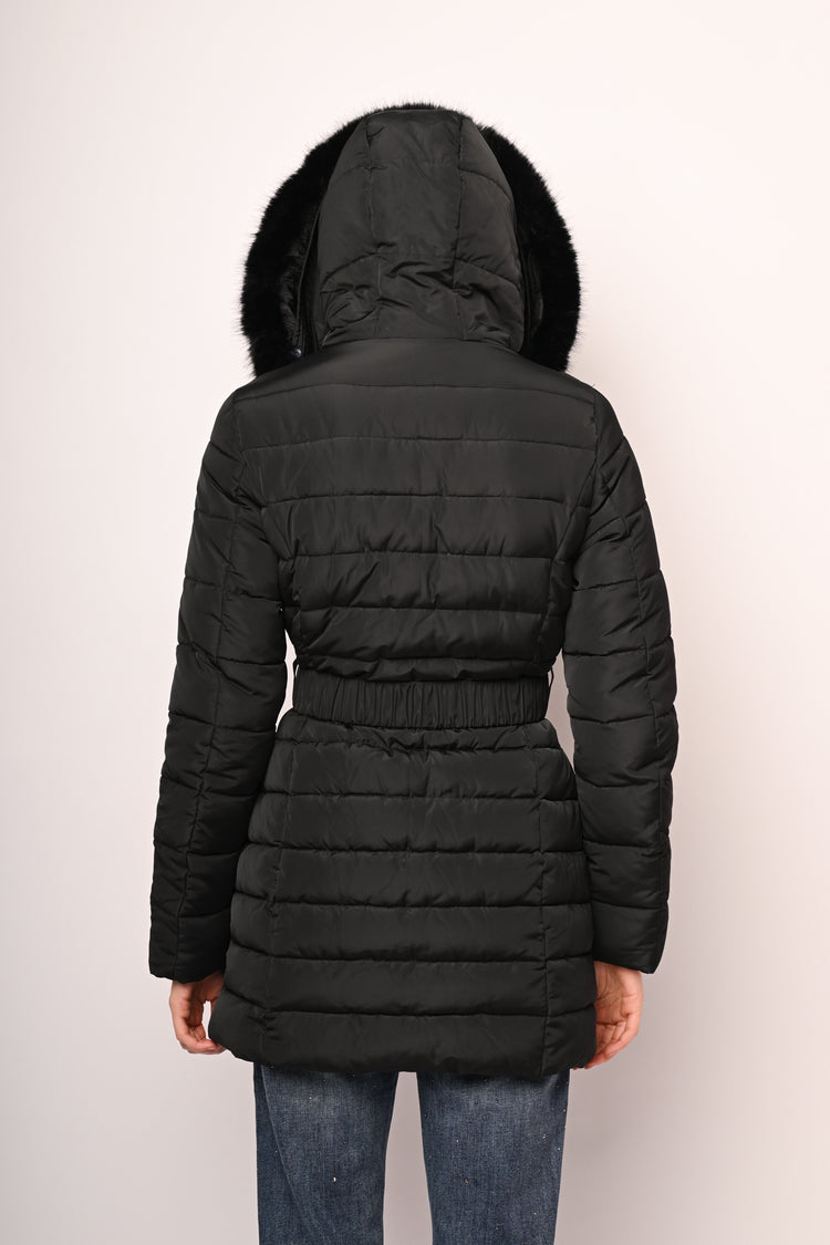 Piumino lungo con collo similpelliccia