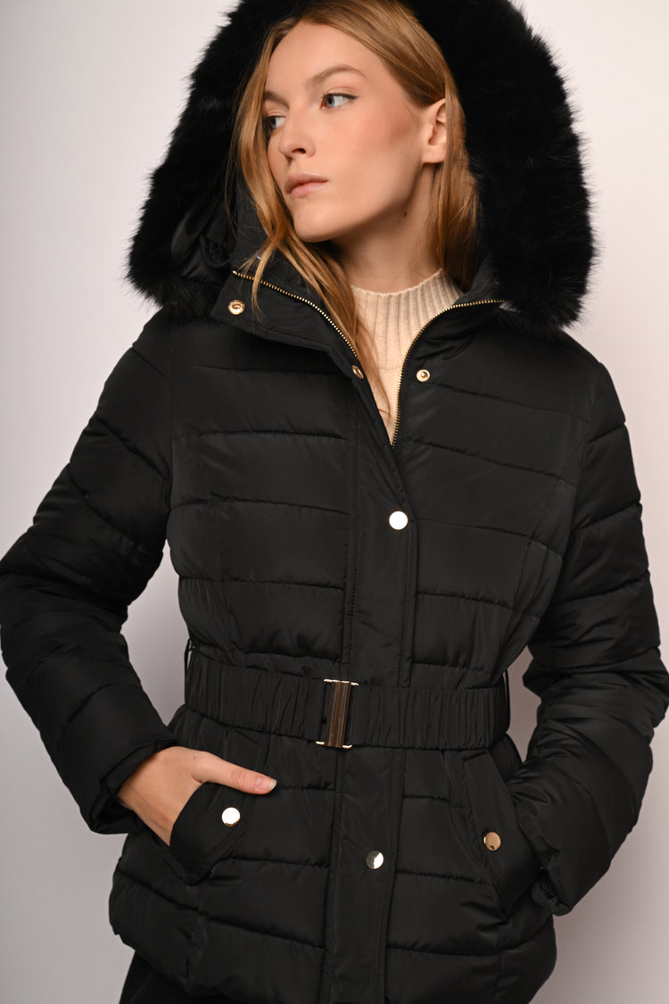 Piumino corto con collo similpelliccia