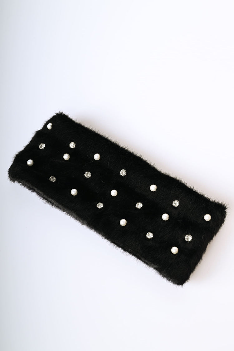 Rhinestone faux fur headband
