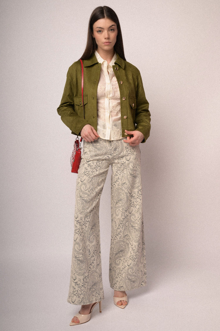 Ivory Paisley print wide-leg jeans
